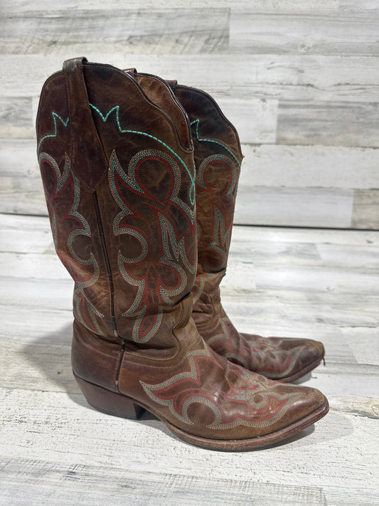 Johnny Ringo Cowboy Boots Heritage Western Pointed Toe - Red Turquoise Thread - Womens Size 8B - Flawed*