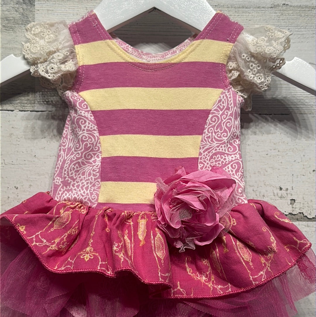 Girls Size Newborn Giggle Moon Pink and Yellow Tulle Skirted Onesie - Good Used Condition