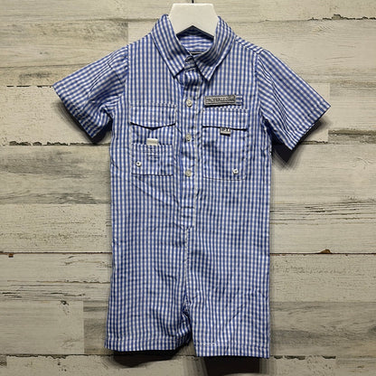 Boys Preowned Size 18m Properly Tied Performance Fishing Blue Plaid Romper - Very Good Used Condition