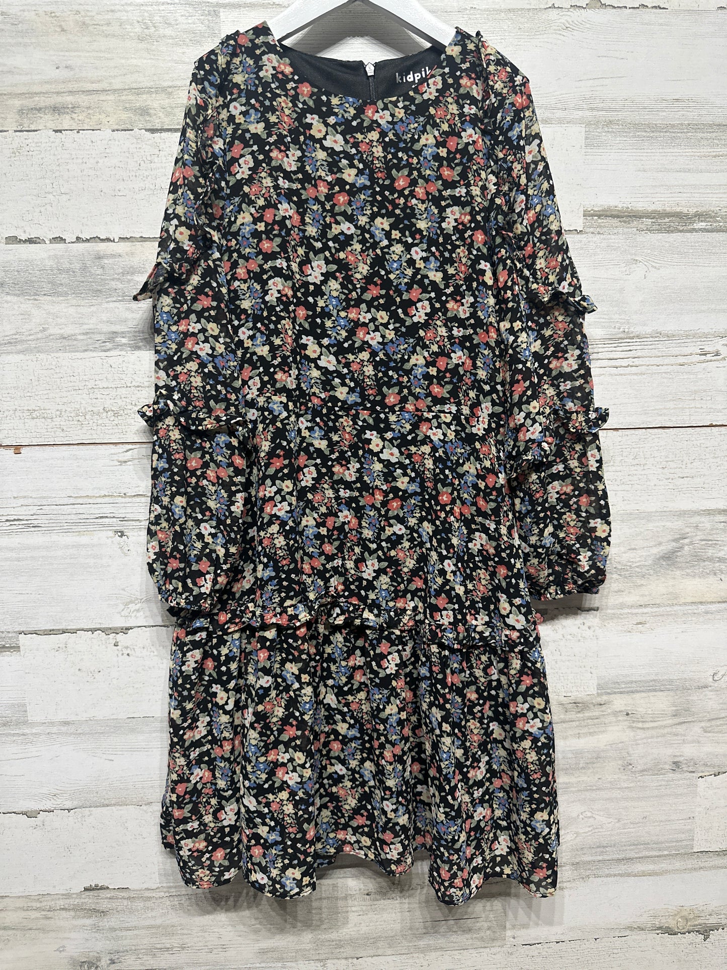 Size 12 Large Kid Pik Long Sleeve Floral Dress - Very Good Used Condition