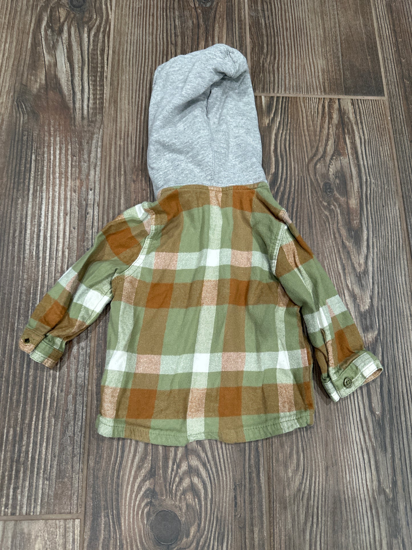 Boys Preowned Size 12m Wonder Nation Plaid Hooded Shirt - Very Good Used Condition