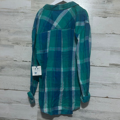 Girls Size XL 16 Arizona green and blue plaid button up shirt - new with tags