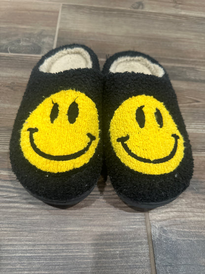 Women’s Size 9 Black Smiley Face Slippers - Good Used Condition