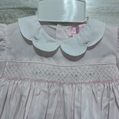 Girls Size 6m Petit Ami Hand Embroidered Smocked Bubble with bonnet - new with tags