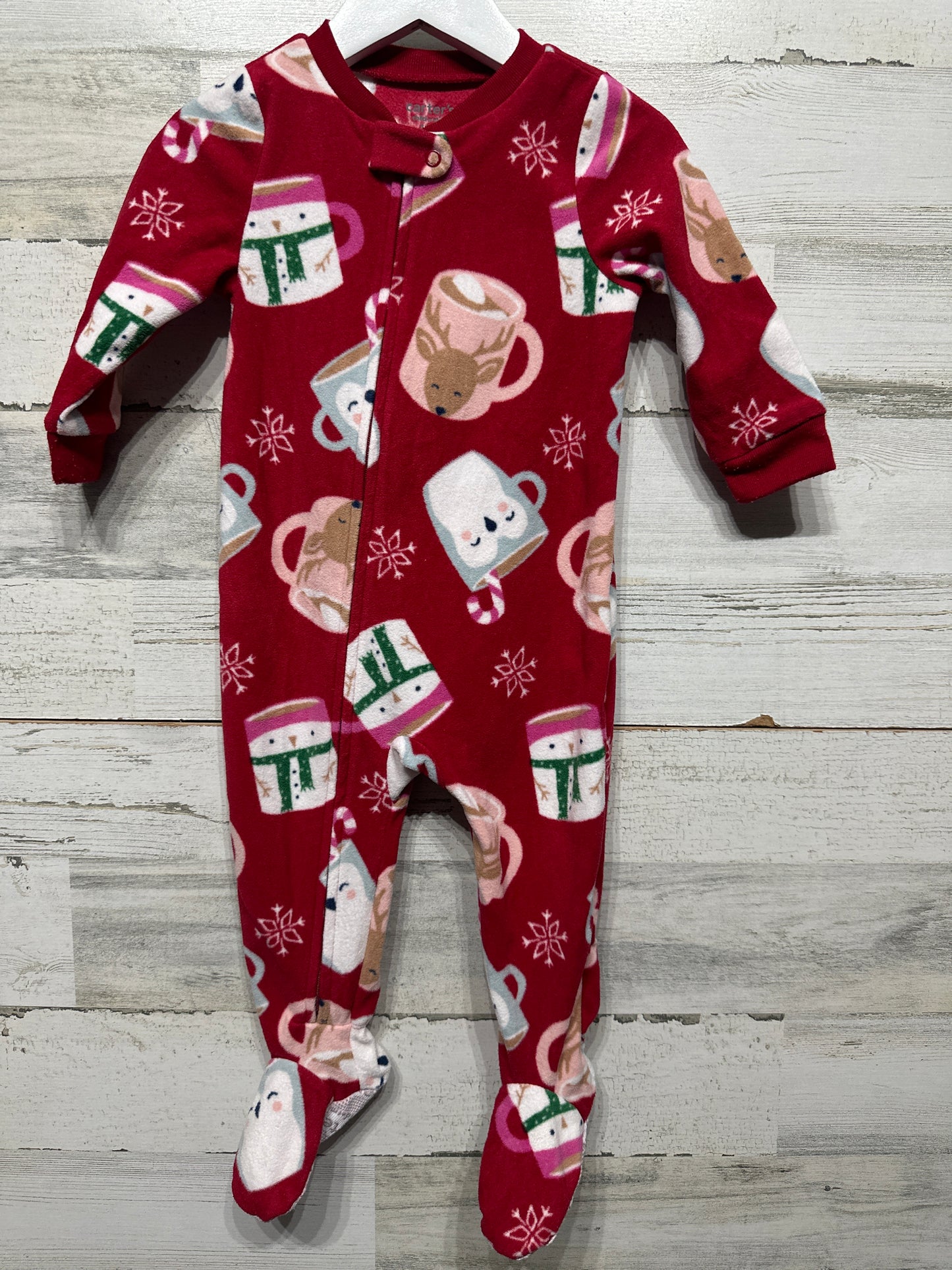 Girls Size 12m Carter’s Holiday Fleece Footed Zip Up Pajamas - Good Used Condition