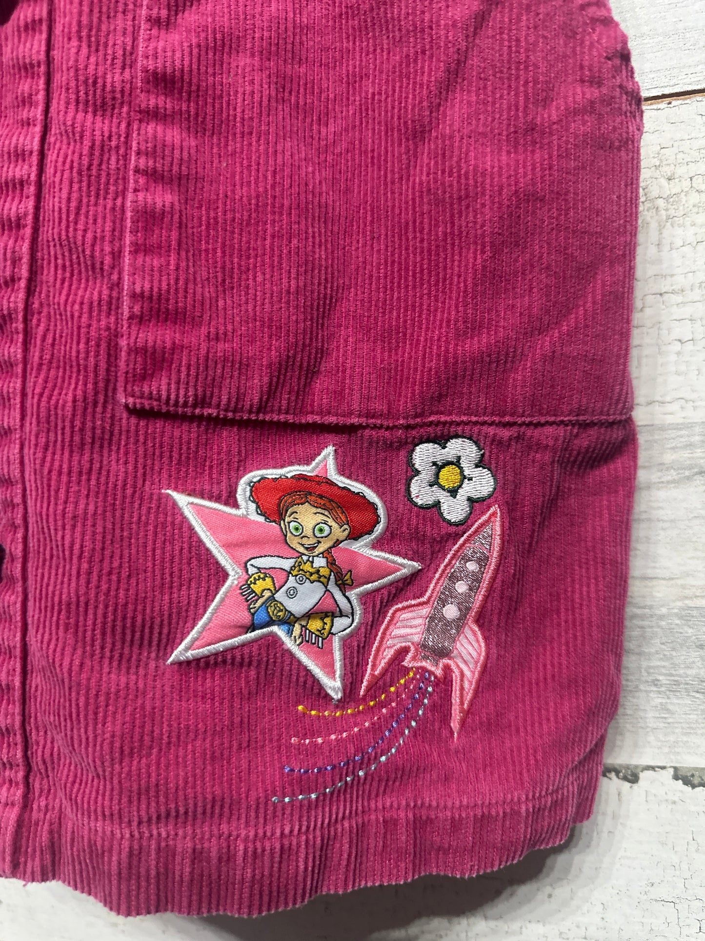 Girls Size 5/6 Disney Toy Story Cord Overall Dress (With Adjustable Waist)  - Very Good Used Condition