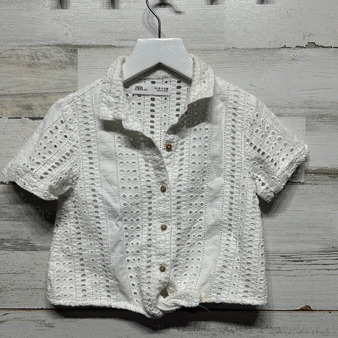 Girls Size 6 Zara White Eyelet Lace Shirt - Play Condition