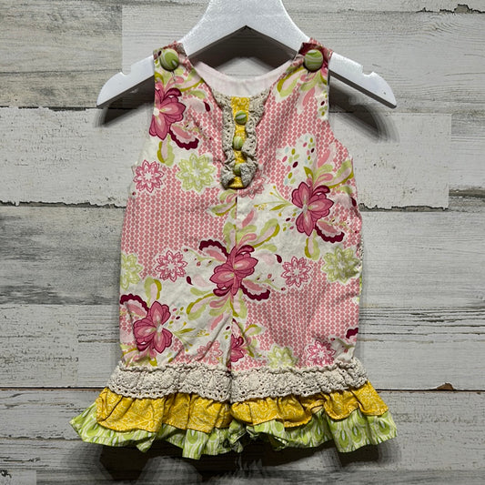 Girls Size 0-3m Peaches and Cream Floral Ruffle Romper - Good Used Condition