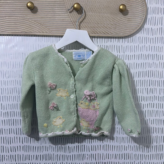 Girls Size 24m Hartstrings Baby Light Green Easter Embroidered Cardigan - Good Used Condition