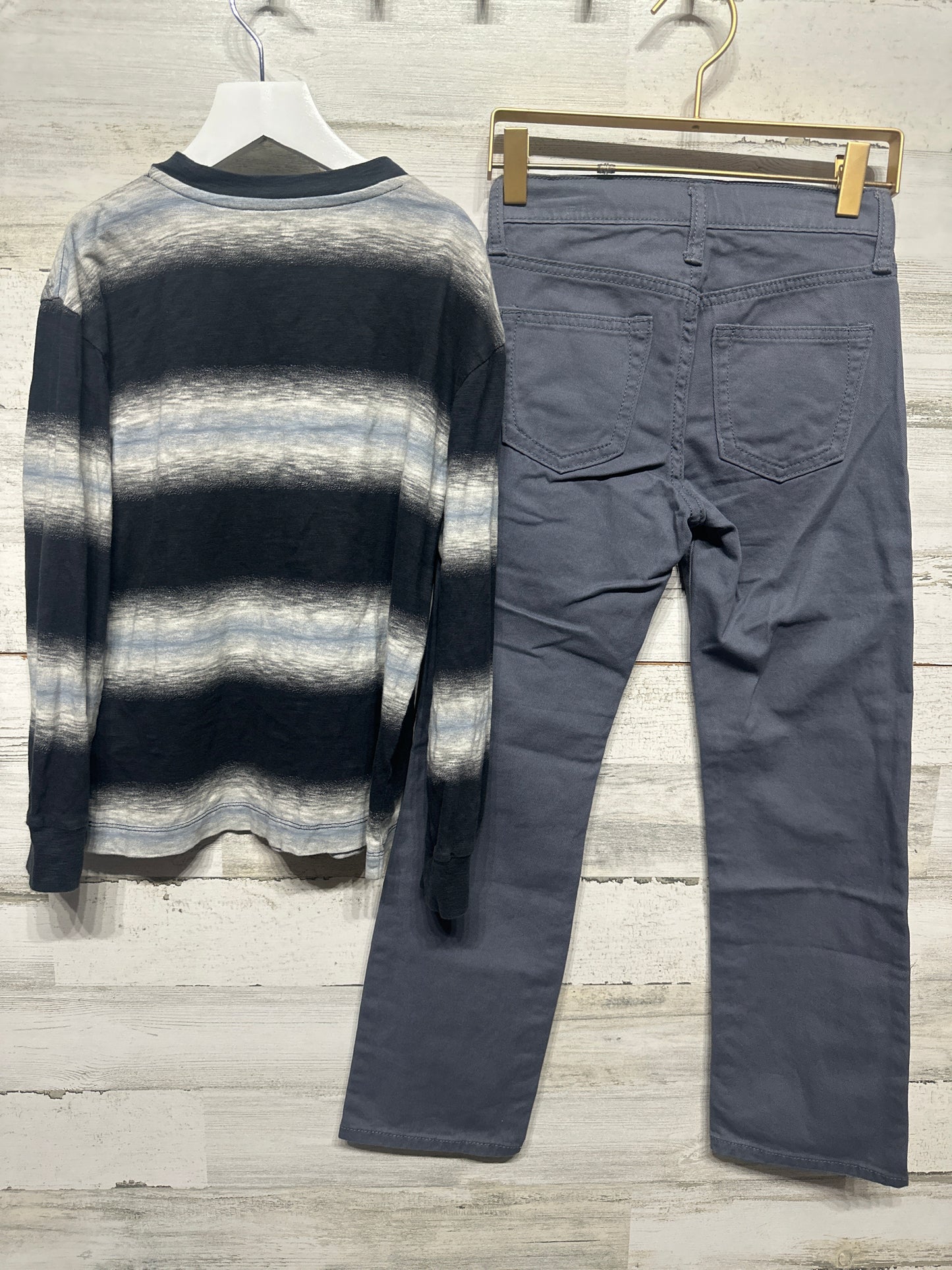 Boys Size 8 Gap Long Sleeve Shirt and Size 8 Slim Straight Old Navy Grey Pants - Very Good Used Condition