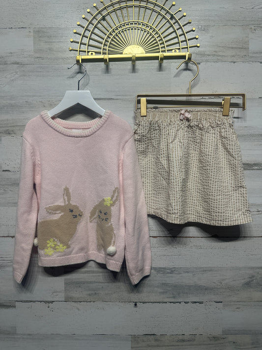 Girls Size 5t Wonder Nation Bunny Sweater and Seersucker Skirt Set - Good Used Condition