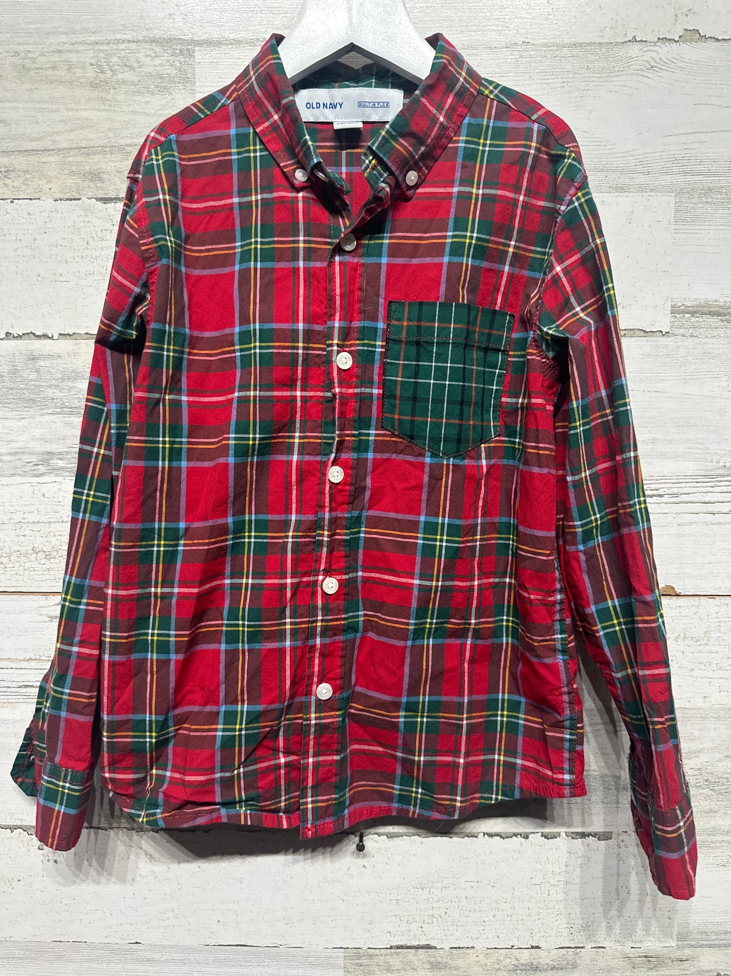 Holiday Plaid Old Navy Built in Flex Button Up Shirt - Boys Size Medium 8 - Very Good Used Condition