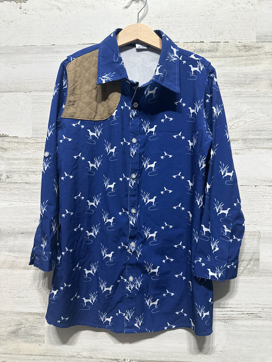 Boys Size 7 Blue Quail UPF 50+ Button Up Shirt - Very Good Used Condition