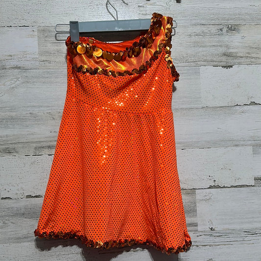 Girls Size Large Child (fits 8-10 best) - orange one sleeve dress - sequined costume - good used condition