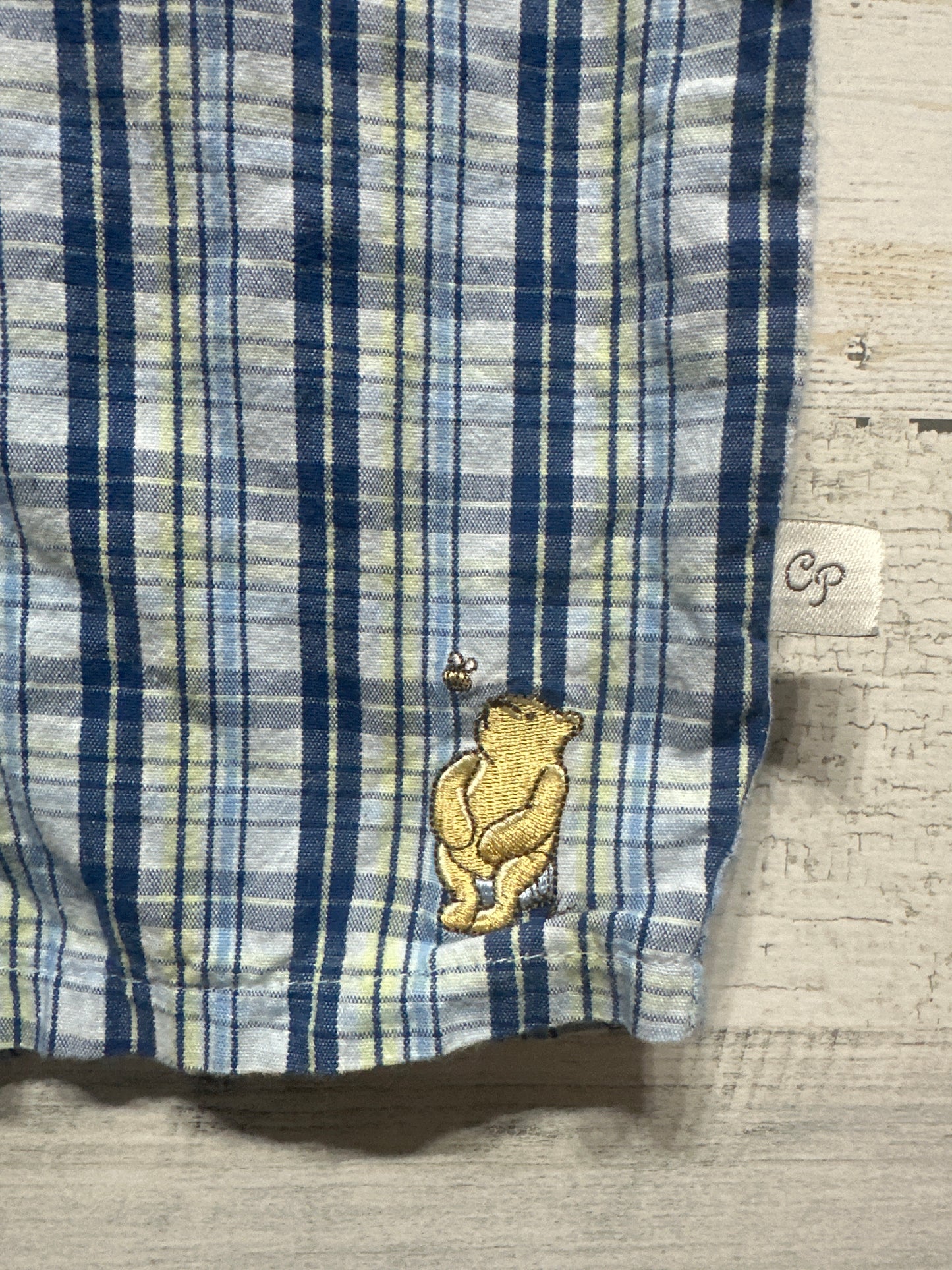 Boys Size 6m Classic Pooh Bear Plaid Romper - Good Used Condition