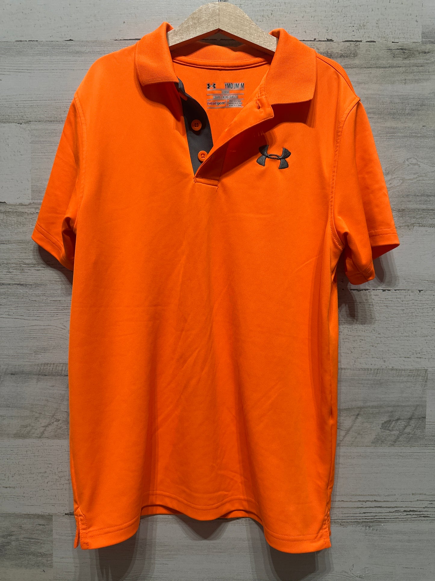 Boys Size Youth Medium (10/12) Loose Under Armour Orange Heatgear Polo Shirt  - Play Condition*