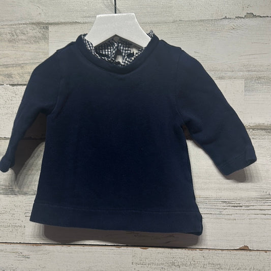 Girls Size 2 Crewcuts Navy Sweater with Blue Gingham Collar Ruffle - Good Used Condition