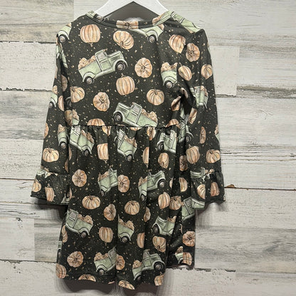 Girls Size 4t Fall Themed Dress - Green Trucks with Pumpkins  - Good Used Condition