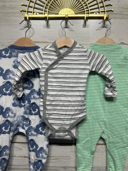 Boys Preowned Size 0-3m Organic Cotton Clothing Lot (3 Pieces) - Good Used Condition