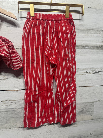 Girls Preowned Size 3 Yo Baby Red Striped Two Piece Set - Good Used Condition