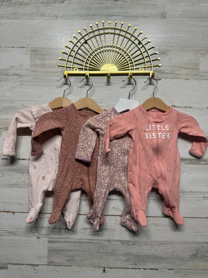 Newborn Girls Footed Sleeper Lot - 4 Pieces - Good Used Condition