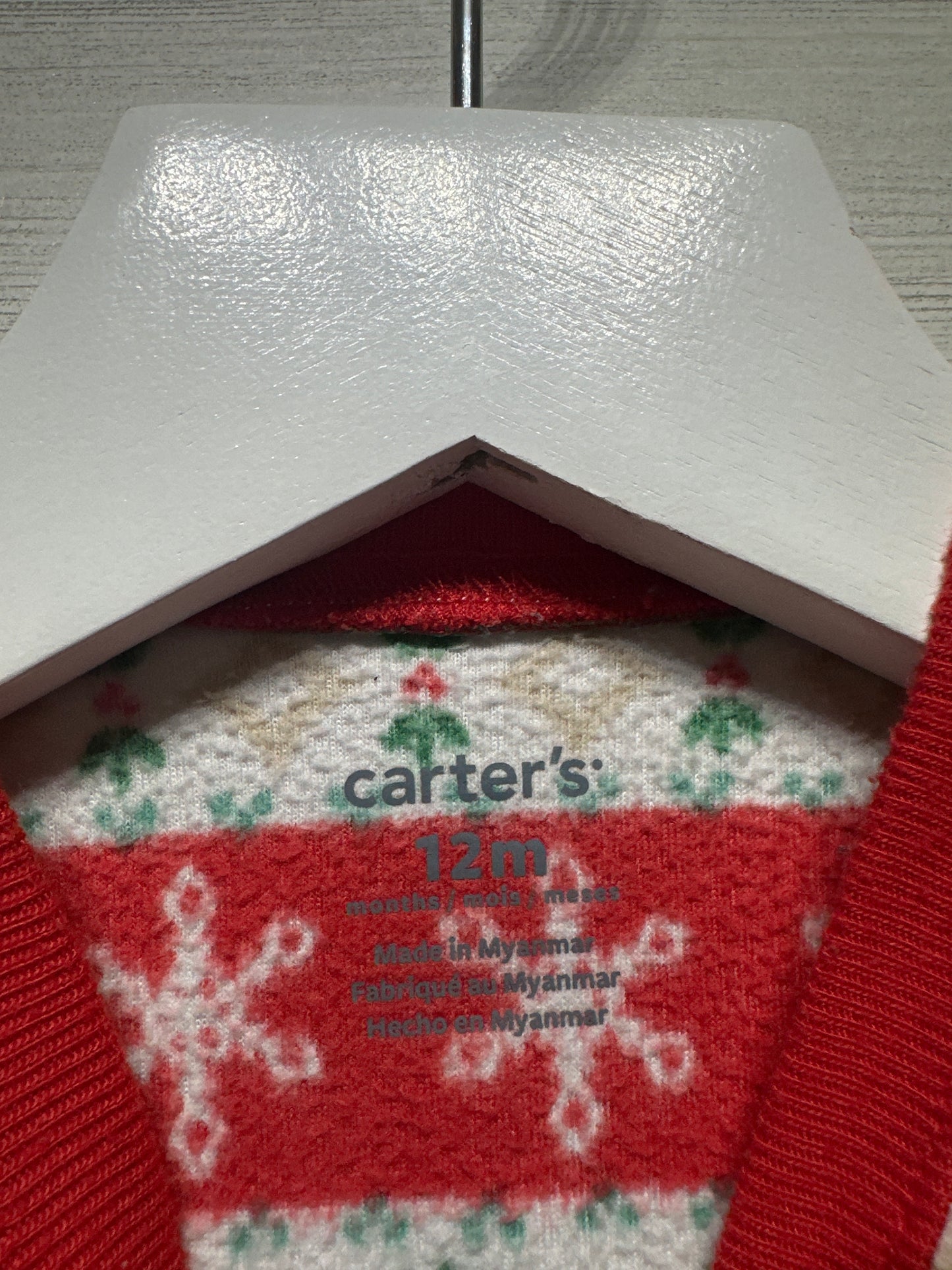 Size 12m Carter's Holiday Fleece Footed Sleeper - Very Good Used Condition