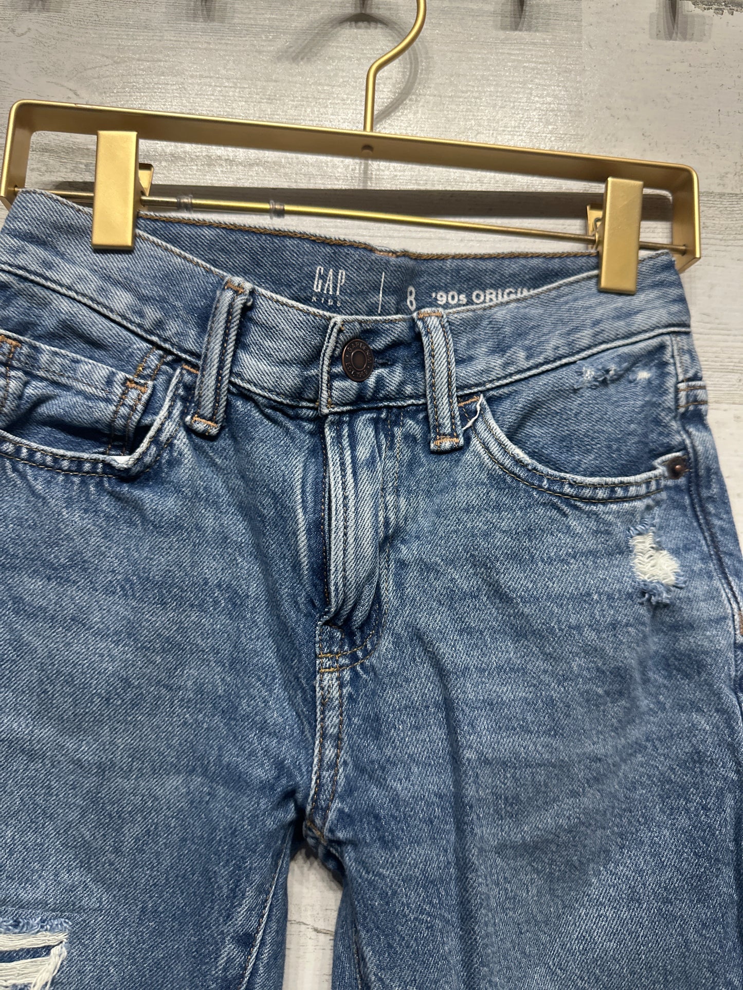 Boys Size 8 Gap Distressed 90s Original Straight Adjustable Waist Jeans - Very Good Used Condition