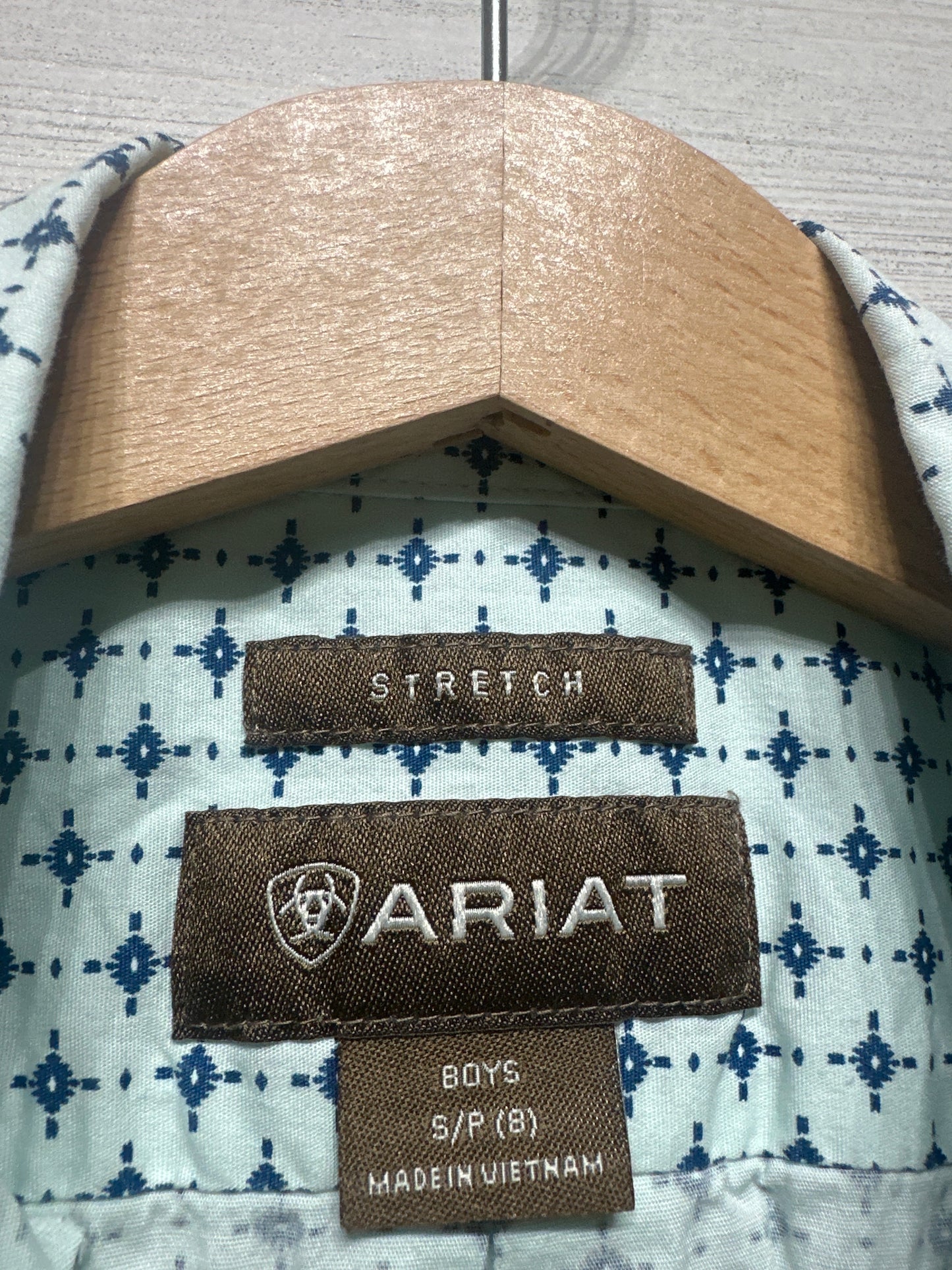 Boys Size 8 (Small) Ariat Stretch Button Up Short Sleeve Shirt - Very Good Used Condition