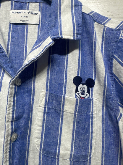 Boys Size 10/12 Large Old Navy X Disney Mickey Linen Blend Button Up Shirt - Very Good Used Condition
