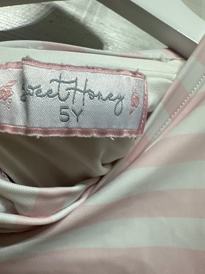 Girls Size 5 Sweet Honey Striped Rash Guard / Swim Top - Very Good Used Condition