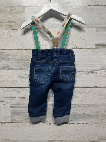 Boys Size 6-9m Cat and Jack Jeans with Carrot Suspenders - Very Good Used Condition