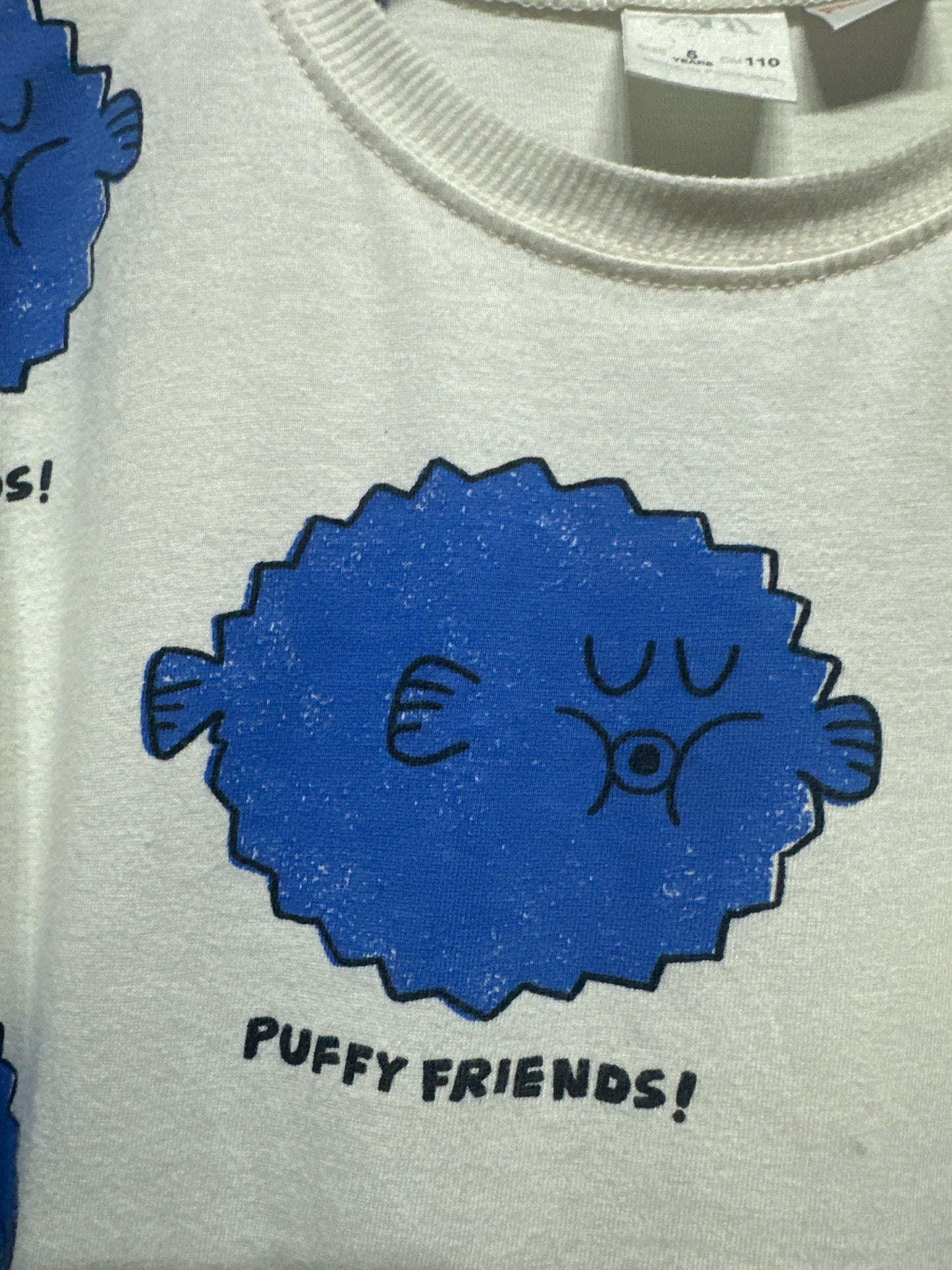 Zara Size 5/6 Puffer Fish Shirt and Grey Adjustable Waist Jeans GUC