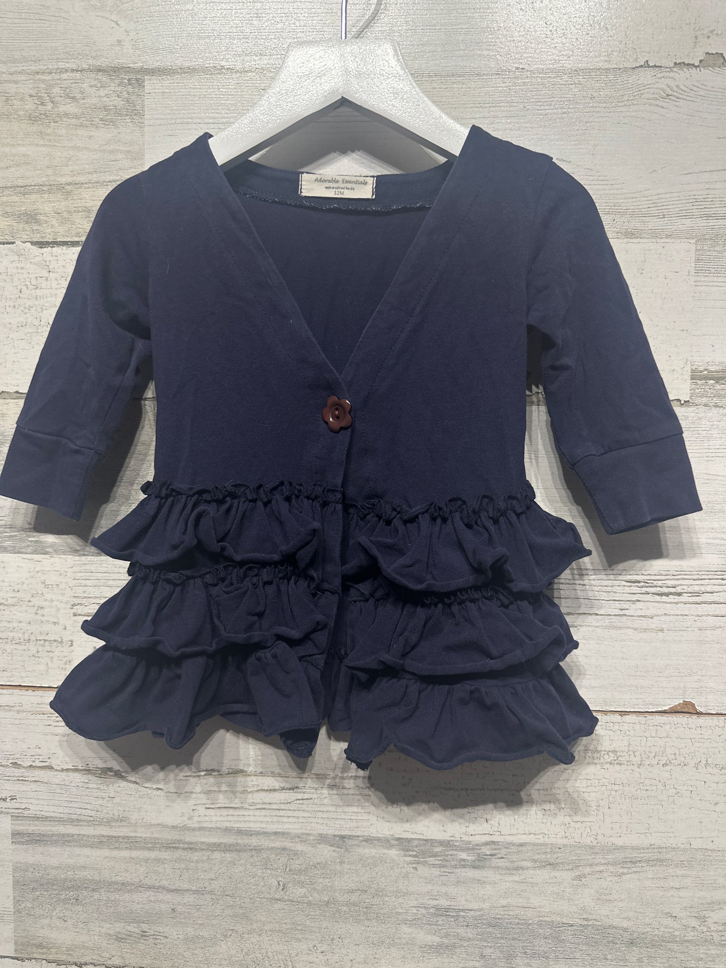 Girls Size 12m Adorable Essentials Navy Ruffle Cardigan - Good Used Condition