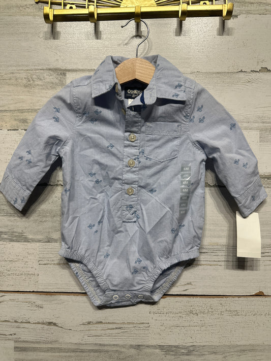 Boys Size 6m Osh Kosh Planes Button Up Bodysuit - New With Tags