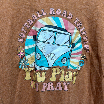 Women's Size Medium Softball Road Trip You Play I Pray Shirt  - Good Used Condition