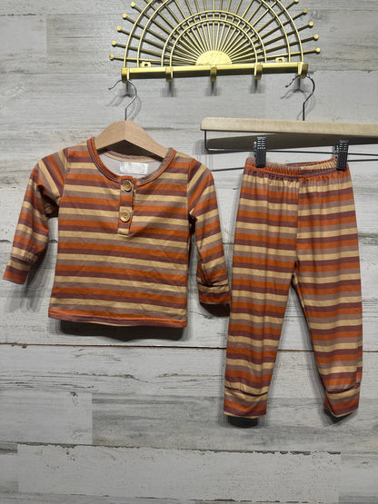 Boys Preowned Size 12-18m Addy’s Attic Striped PJ Set  - Good Used Condition