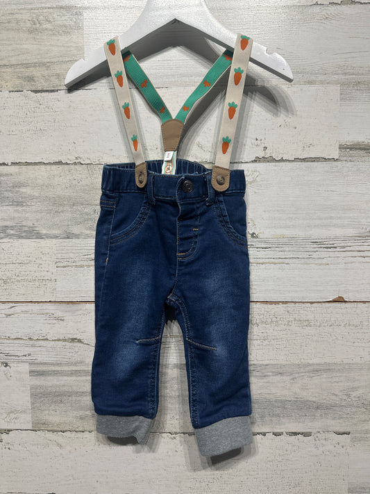 Boys Size 6-9m Cat and Jack Jeans with Carrot Suspenders - Very Good Used Condition