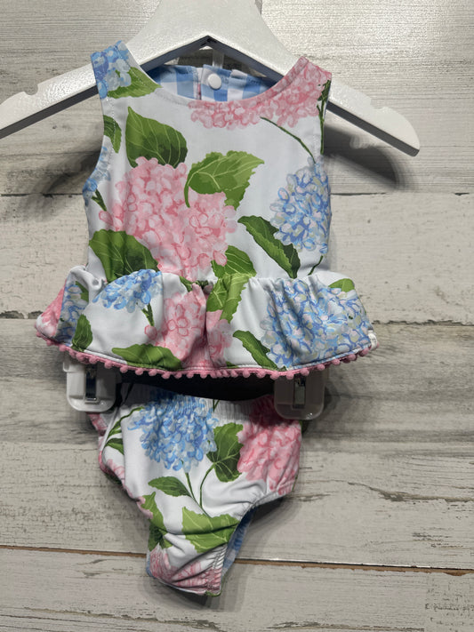 Size 3-6m Mudpie Hydrangea and Gingham Reversible Swimsuit- Very Good Used Condition