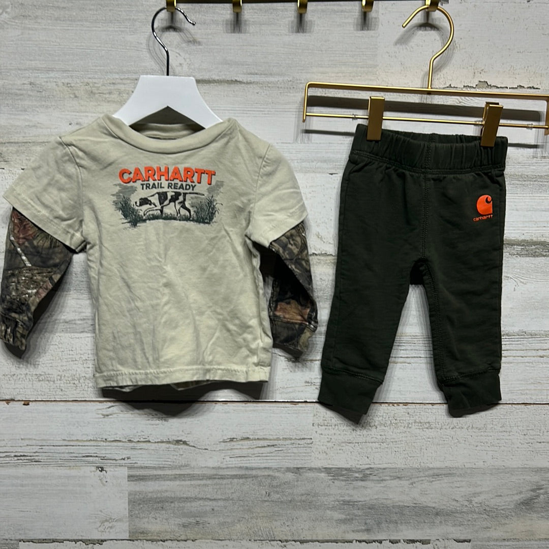 Boys Size 9m Carhartt Trail Ready Long Sleeve Shirt and Sweatpants - Two Piece Set - Very Good Used Condition