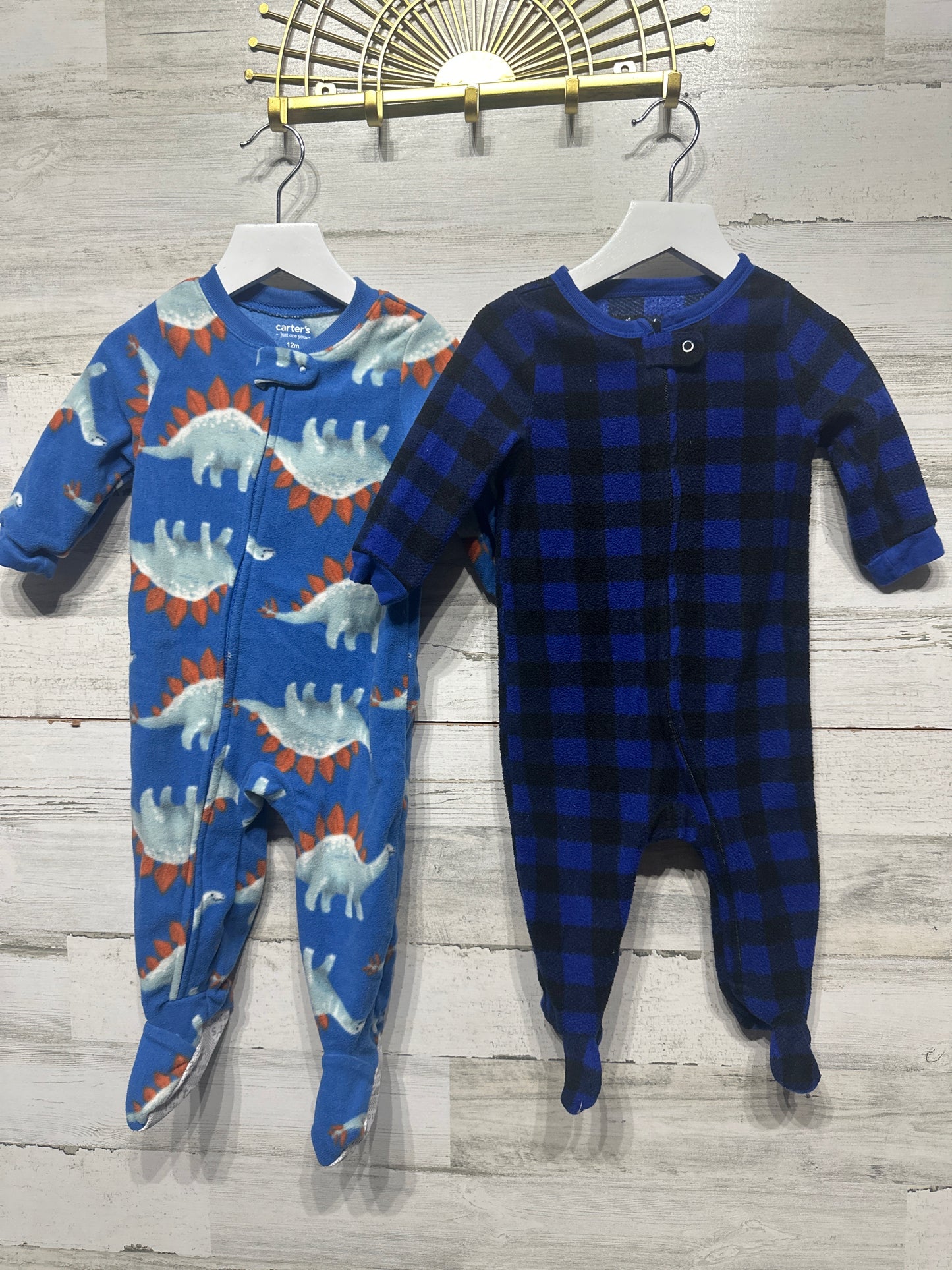 Boys Size 12-18m Fleece Footie Sleeper Pajama Lot - Good Used Condition