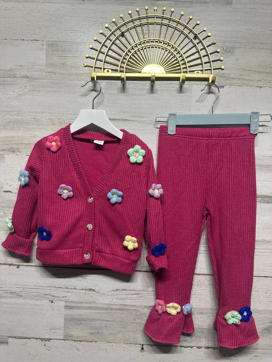 Pink Sweater Flower Outfit Set Girls 2-3 Years Play Condition*