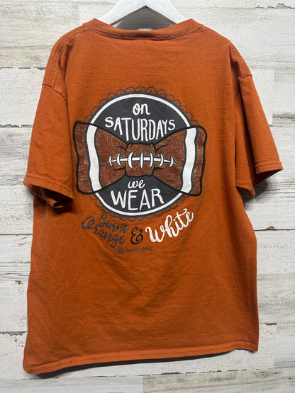 Girls Size Youth Large On Saturdays We Wear Burnt Orange and White Shirt - Very Good Used Condition