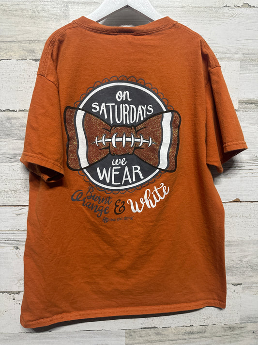 Girls Size Youth Large On Saturdays We Wear Burnt Orange and White Shirt - Very Good Used Condition