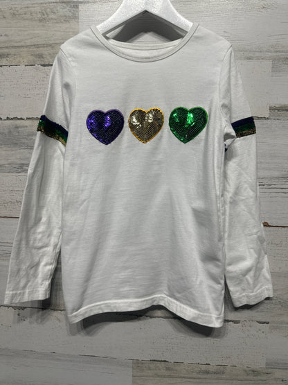 Girls Size 7/8 Me Oh Me Mardi Gras Sequin Hearts Shirt - Very Good Used Condition