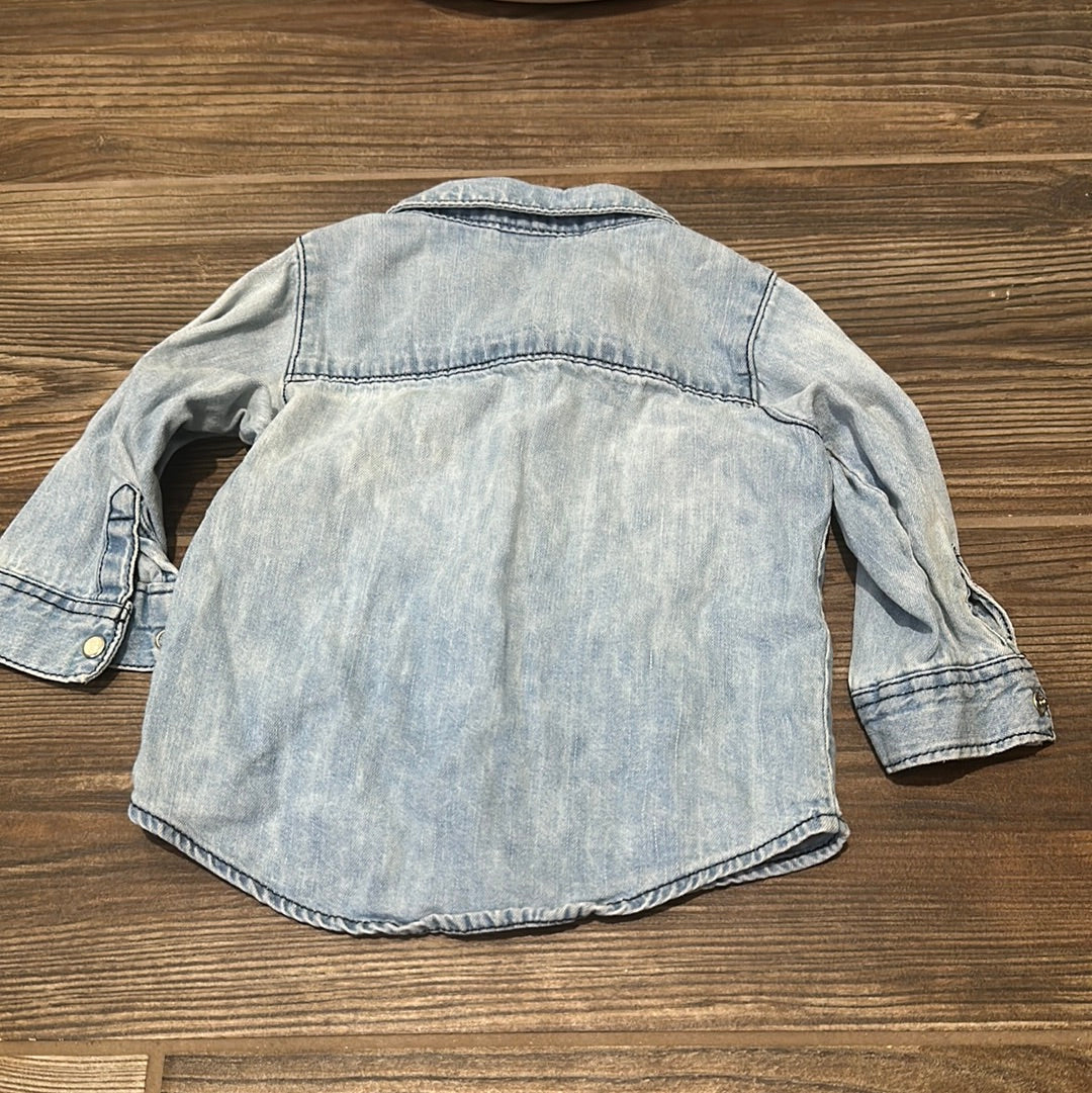 Boys Size 6-9m H&M denim pearl snap button up - play condition