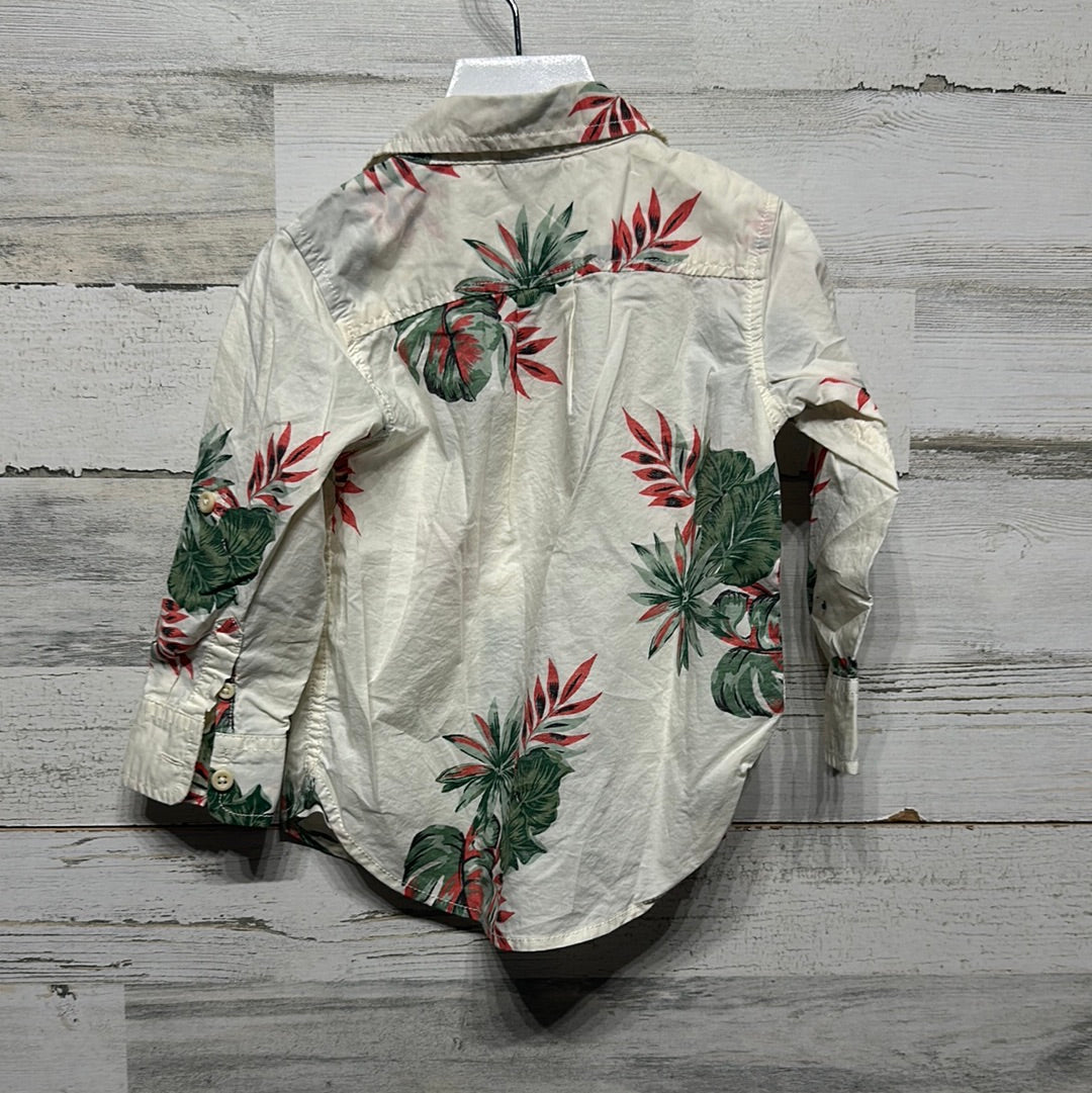 Boys Size 2t Gap White Tropical Leaf Button Up - Good Used Condition