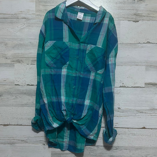 Girls Size XL 16 Arizona green and blue plaid button up shirt - new with tags