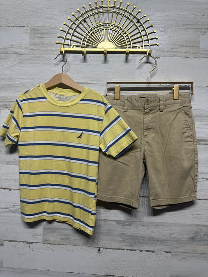 Boys Size 8 Nautica Shirt /Nordstrom Khaki Shorts Outfit - Two Pieces - Very Good Used Condition