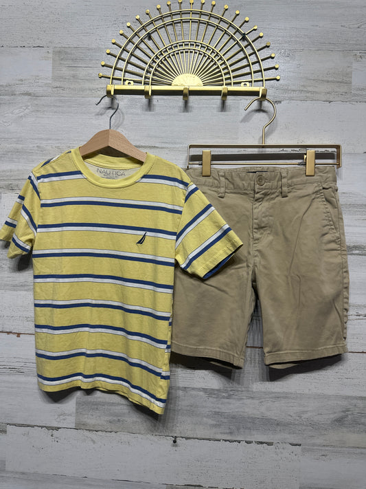 Boys Size 8 Nautica Shirt /Nordstrom Khaki Shorts Outfit - Two Pieces - Very Good Used Condition