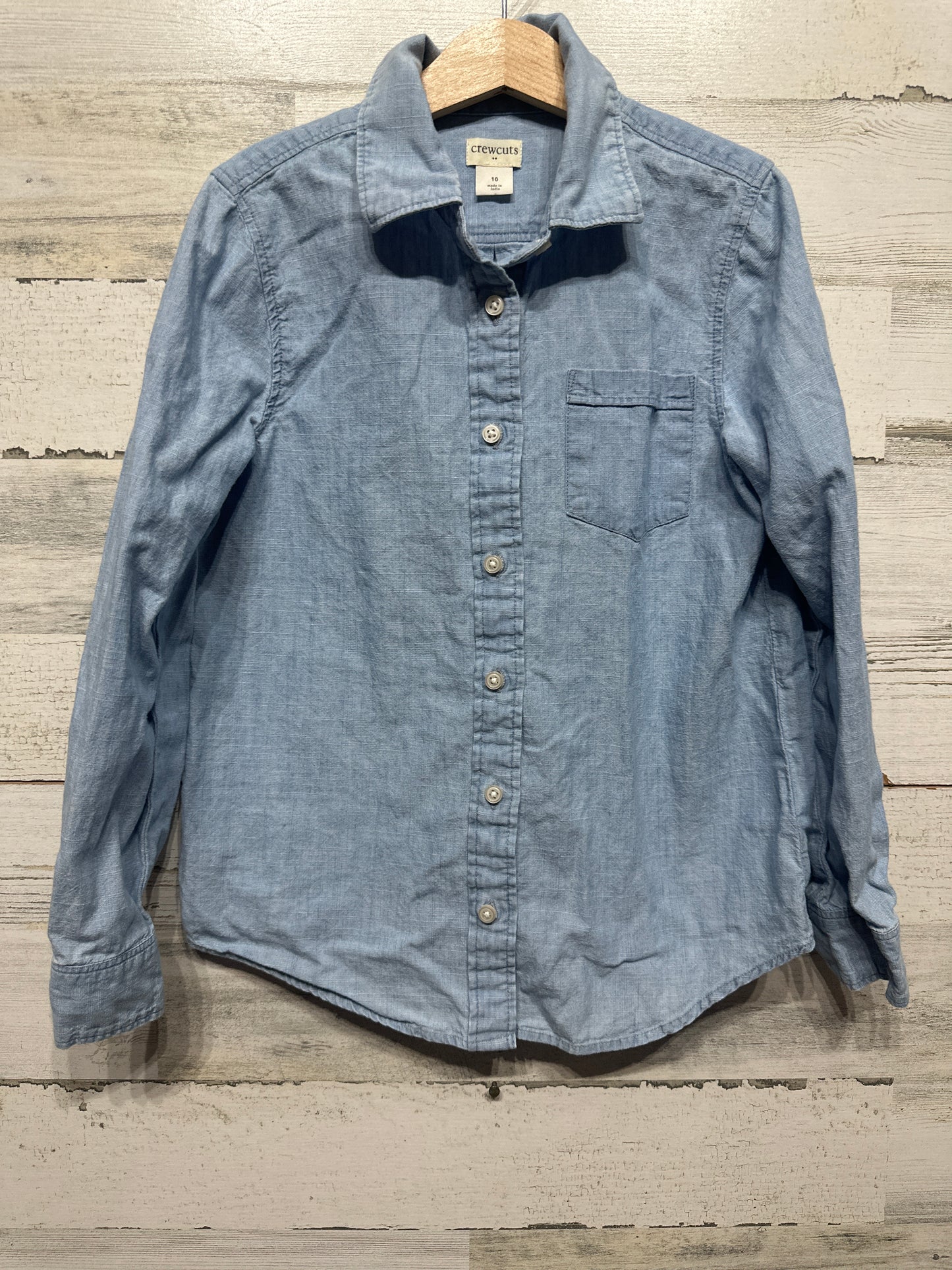 Girls Preowned Size 10 Crewcuts Denim Chambray Button Up Shirt - Very Good Used Condition